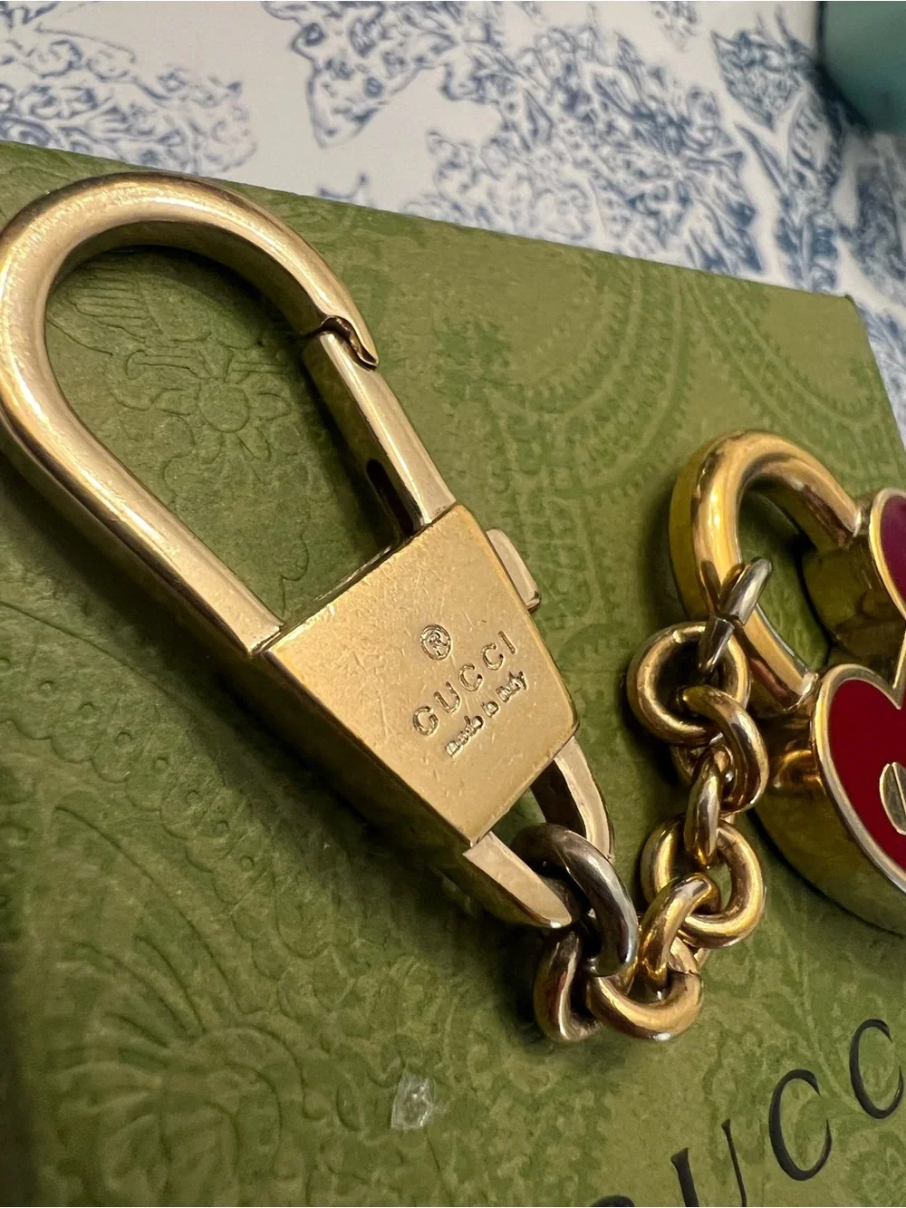 100% Authentic Gucci Red Enamel Heart Padlock Keychain / Bag Charm